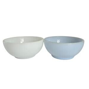 Vintage Fire King Cereal Bowls Set of 2 Turquoise White Milk Glass 1956-58